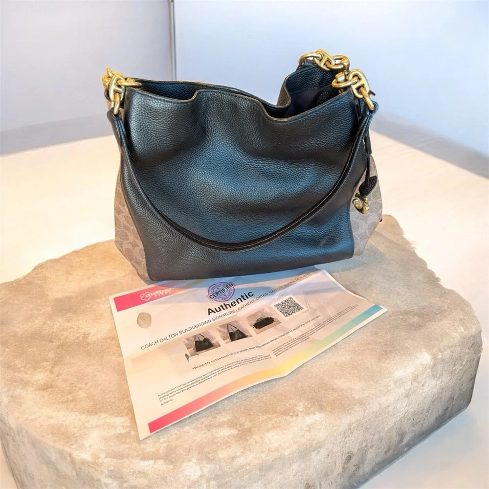 Coach Dalton 31, NWOT, with COA, Black Pebbled Leather and Brown Logo Canvas - Picture 5 of 8